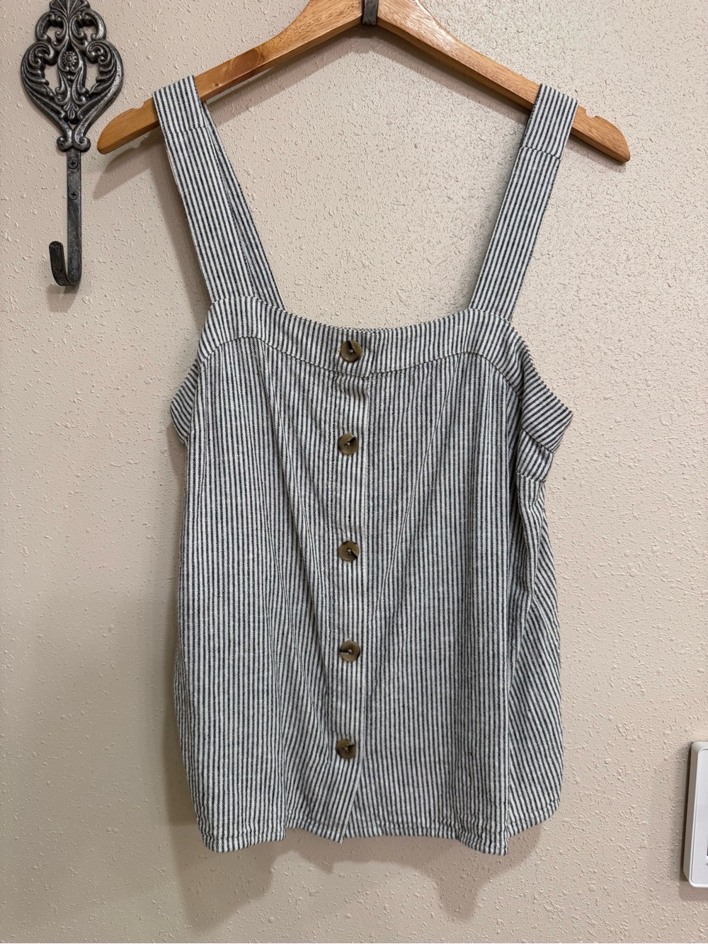 J. Crew Linen Striped Button-Front Tank Navy White XS